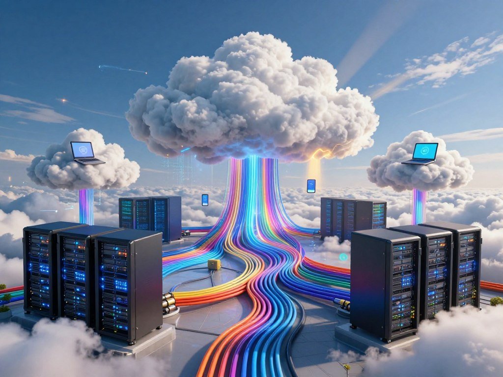 Public and private cloud infrastructure connected through networking Public and private cloud infrastructure connected through networking