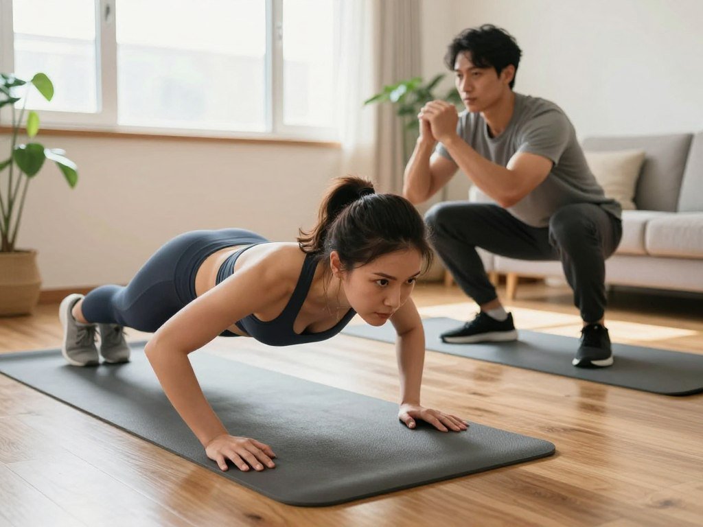 Push-up and squat movements for strength training at home Push-up and squat movements for strength training at home