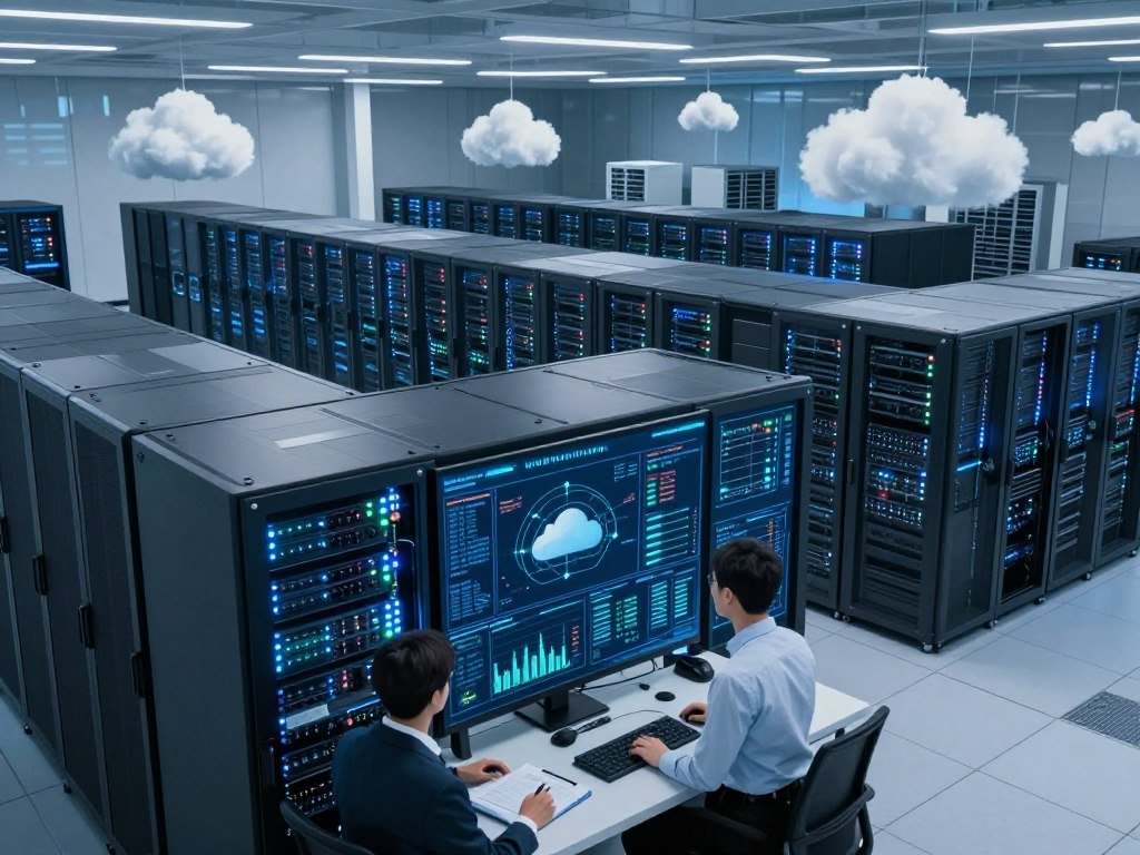 Remote servers in data centers process cloud computing requests Remote servers in data centers process cloud computing requests