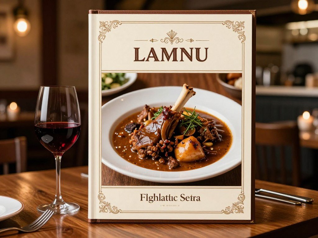 Restaurant menu listing a lamb stew beneath a broad heading