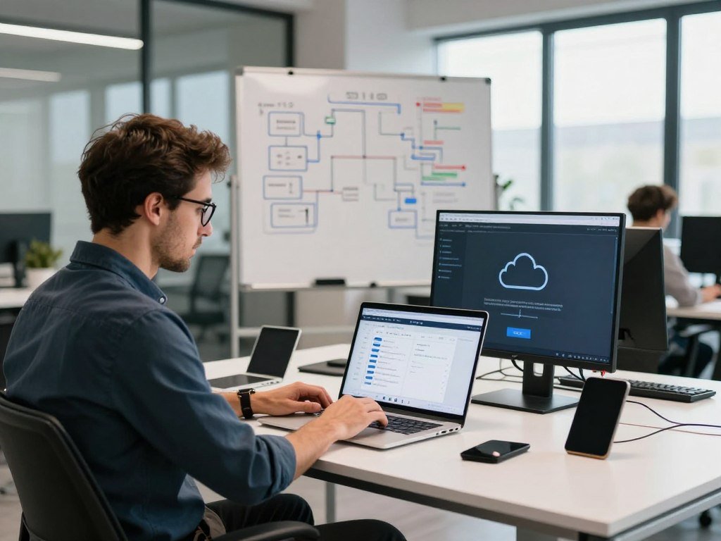 Retail developer testing a cloud-hosted checkout feature Retail developer testing a cloud-hosted checkout feature