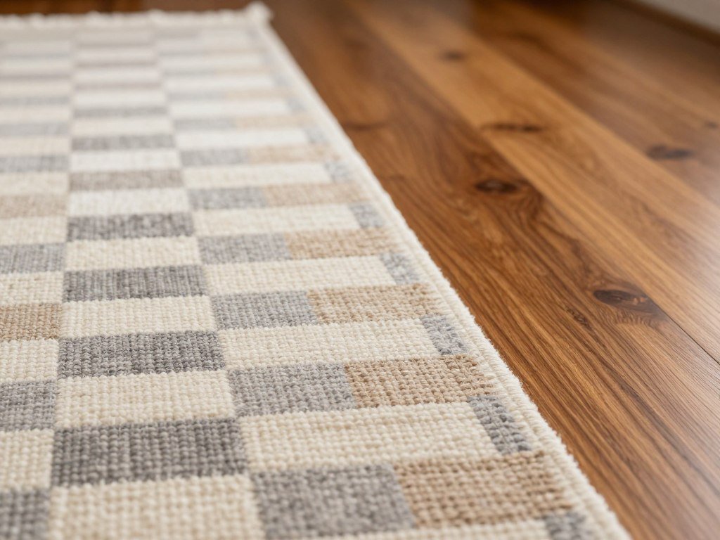 Rug backing checked beside a hardwood floor Rug backing checked beside a hardwood floor