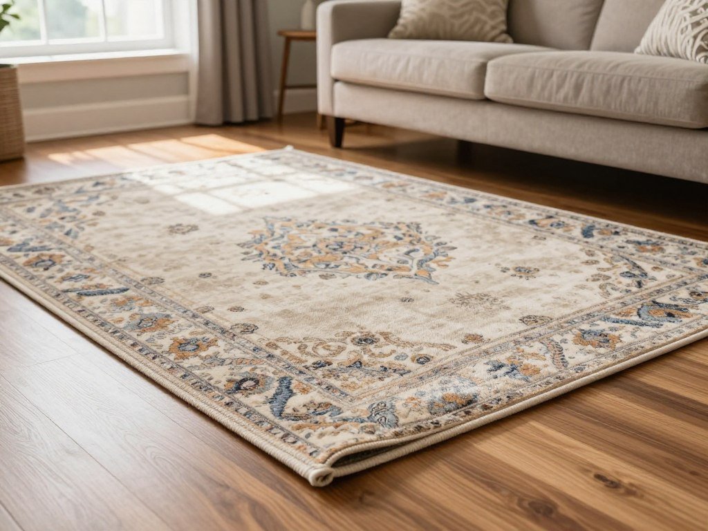 Rug pad trimmed to fit beneath an area rug Rug pad trimmed to fit beneath an area rug