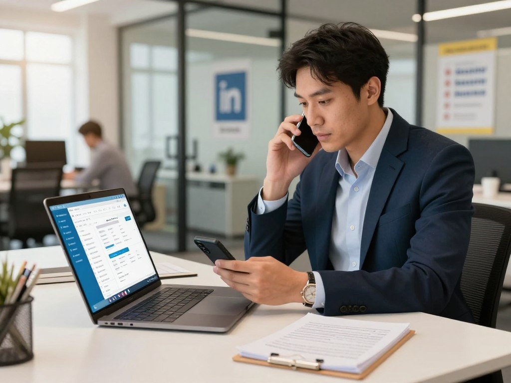 Sales rep coordinating email calls and LinkedIn touches Sales rep coordinating email calls and LinkedIn touches