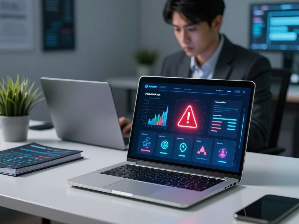 Security alert showing prevention detection and response on a laptop Security alert showing prevention detection and response on a laptop