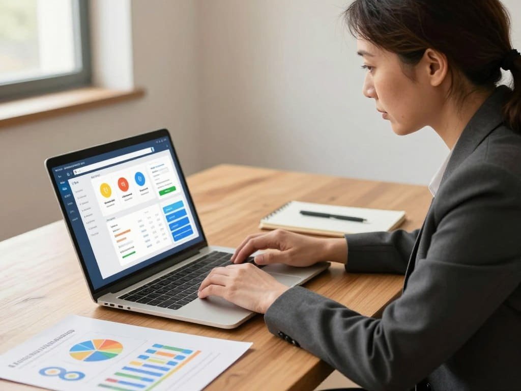 Small business owner comparing invoicing software app plans