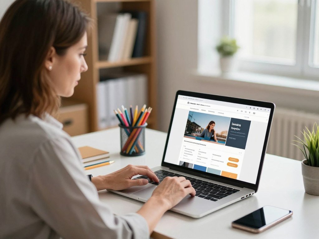 Small-business owner editing a mobile landing page template