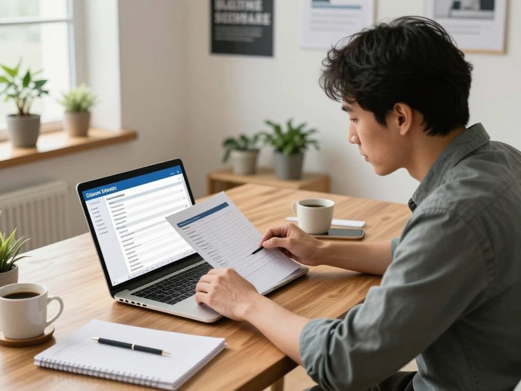 Small business owner reviewing accounting software shortlist