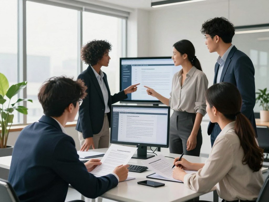 Small business team checking contract management requirements Small business team checking contract management requirements