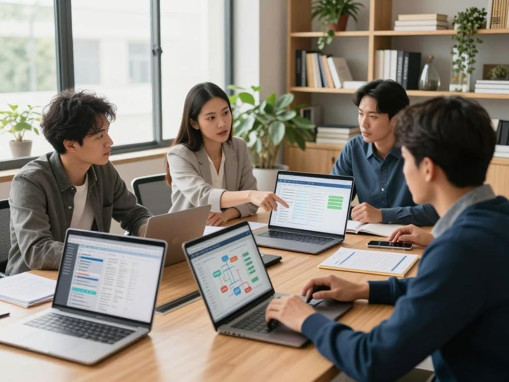 Small team comparing accounting, sales, and task coordination tools