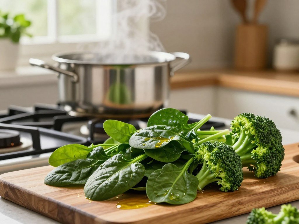 Spinach and broccoli prepared as everyday vegetables Spinach and broccoli prepared as everyday vegetables