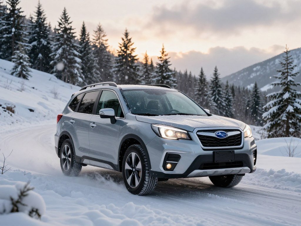 Subaru Forester driving through snow with standard all-wheel drive