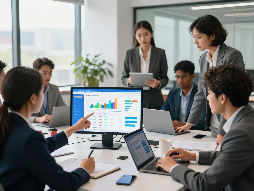 Team using operations management software for recurring approvals Team using operations management software for recurring approvals