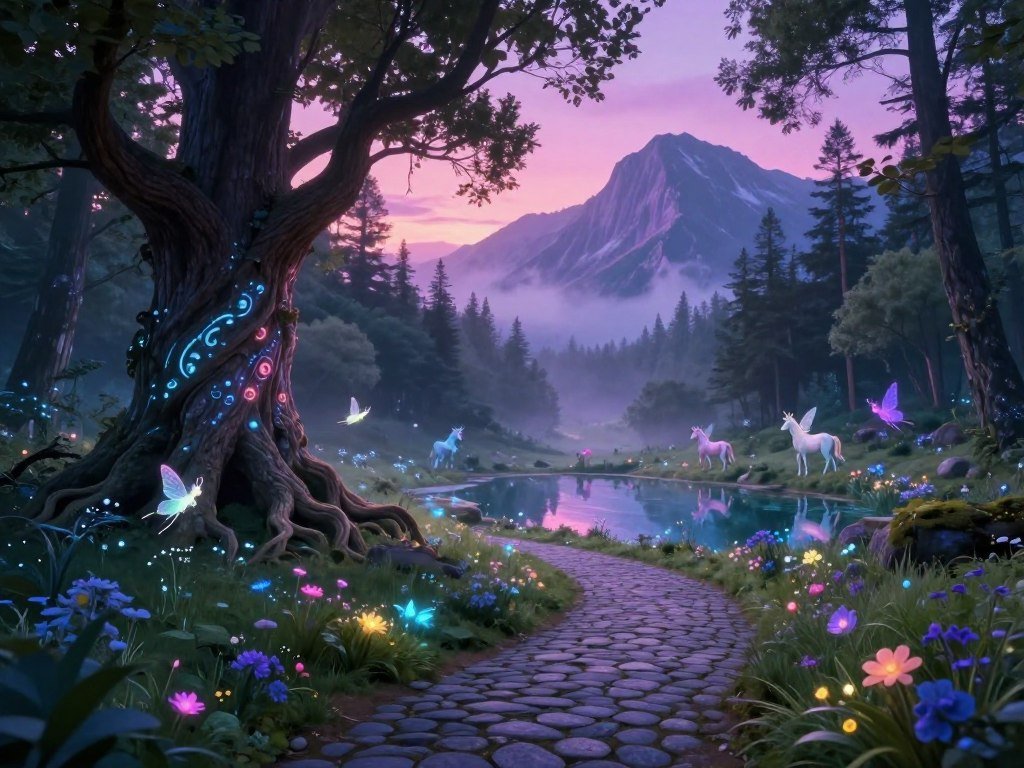 Text prompt creating a fantasy scene for a visual concept Text prompt creating a fantasy scene for a visual concept