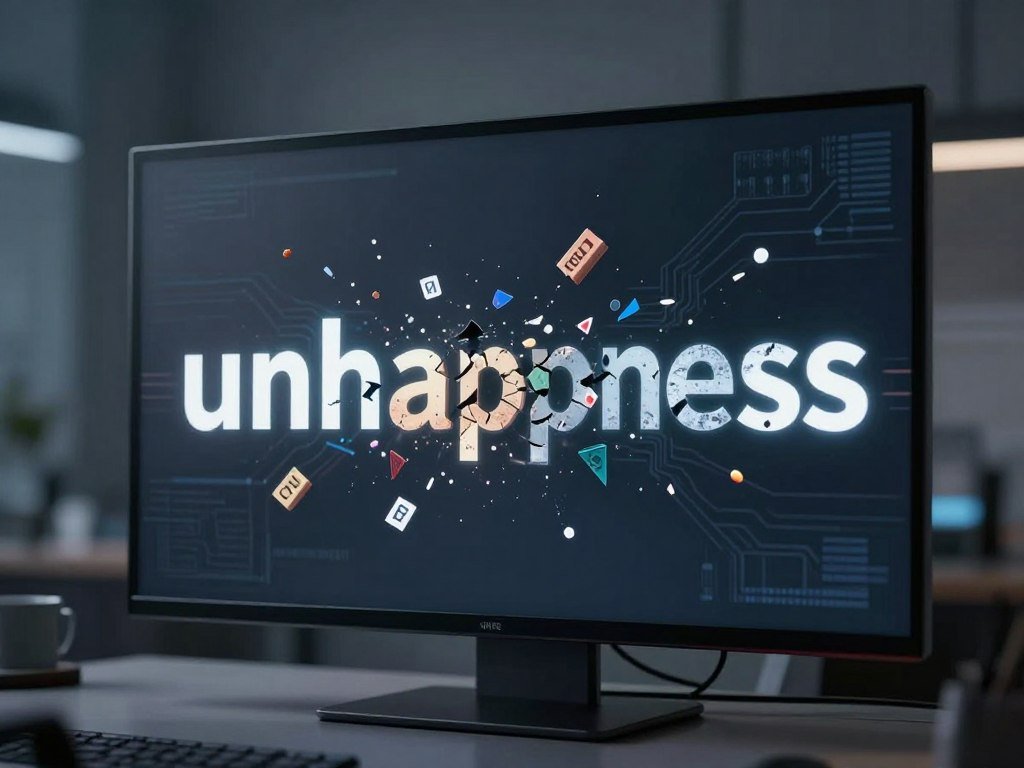 The word unhappiness split into token pieces on a screen The word unhappiness split into token pieces on a screen