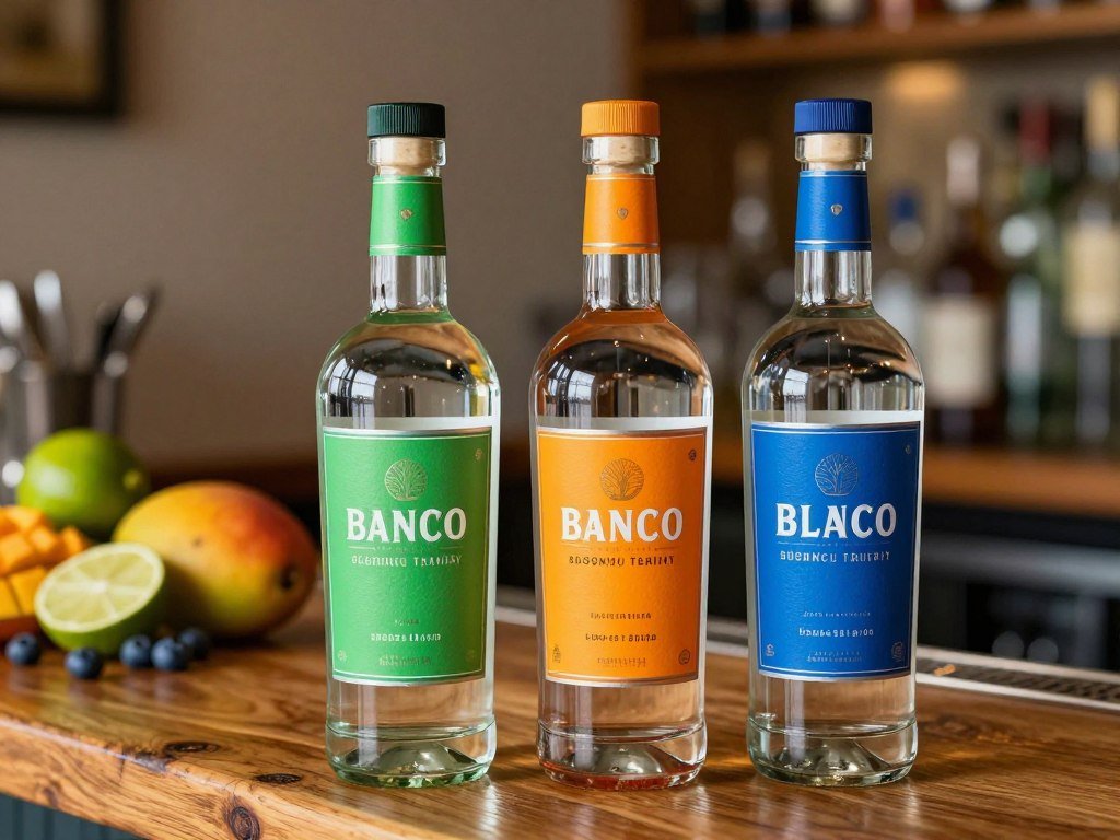 Three blanco tequila bottles arranged for different margarita styles Three blanco tequila bottles arranged for different margarita styles