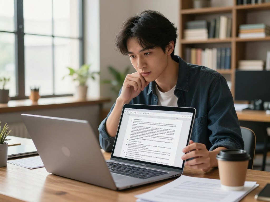 Writer comparing revised paragraphs against a content brief Writer comparing revised paragraphs against a content brief